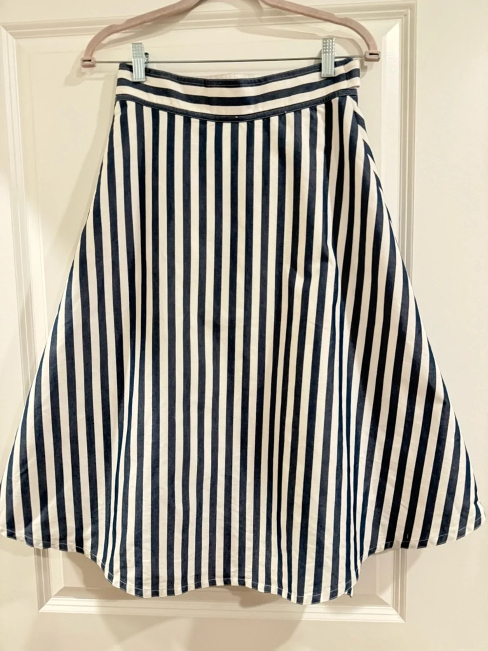 Anthropologie Maeve Sea Striped Asymmetrical Midi Skirt Coastal Preppy Size 4